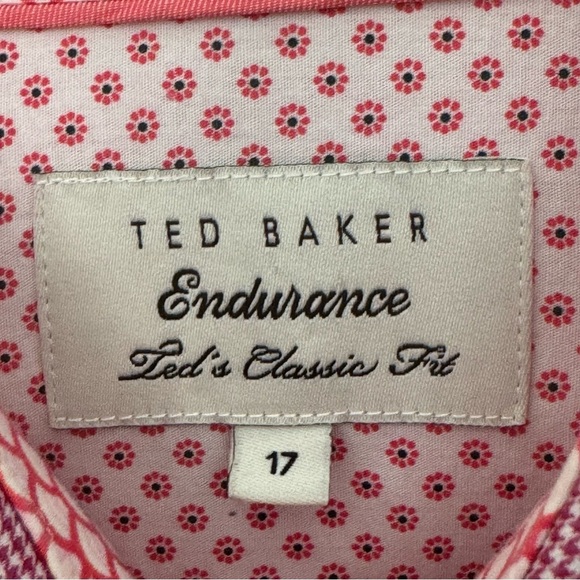 TED BAKER Endurance Classic Fit Flip Cuff Button Up Shirt Pink Cotton Size 17 - Picture 2 of 16